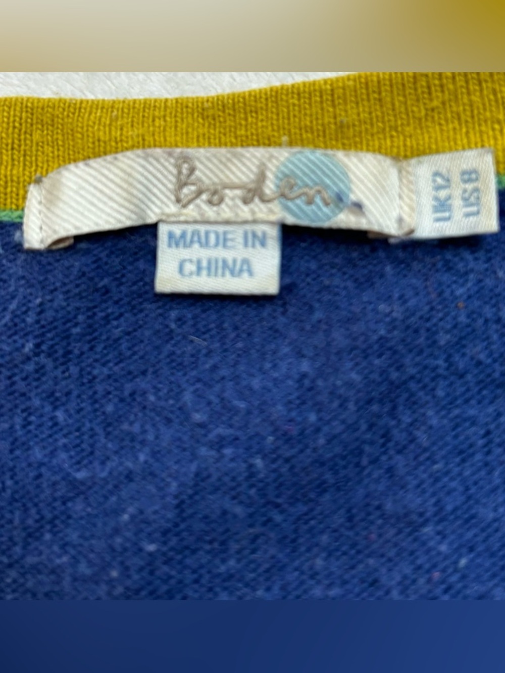Boden Colorblock Cashmere Blend Jacquard 3/4 Sleeve Crewneck Sweater size 8 - Picture 4 of 16